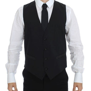 Dolce & Gabbana Elegant Silk-Wool Black Dress Vest