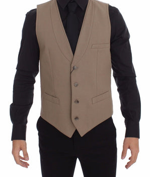Dolce & Gabbana Elegant Beige Cotton Dress Vest – Slim Fit Dolce & Gabbana 