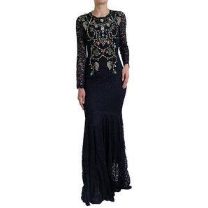 Dolce &amp; Gabbana Crystal Embellished Navy Blue Flare Dress