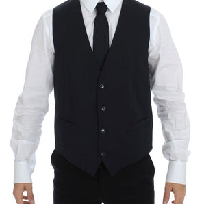 Dolce & Gabbana Elegant Gray Striped Wool-Silk Dress Vest