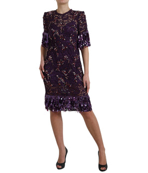 Dolce & Gabbana Elegant Purple Floral Lace Crystal Dress Dolce & Gabbana 