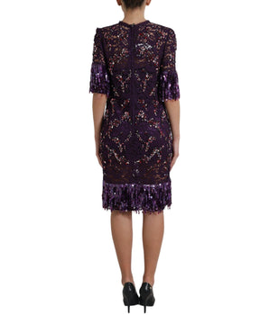 Dolce & Gabbana Elegant Purple Floral Lace Crystal Dress Dolce & Gabbana 
