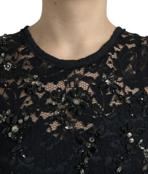 Dolce &amp; Gabbana Exquisito vestido tubo de cristal con encaje floral negro