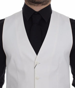 Dolce & Gabbana Elegant White Cotton Silk Dress Vest Dolce & Gabbana 