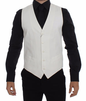 Dolce & Gabbana Elegant White Cotton Silk Dress Vest Dolce & Gabbana 