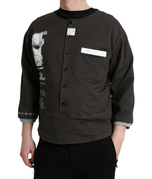 Dolce & Gabbana Dark Gray Cotton Button Down Pullover Sweater