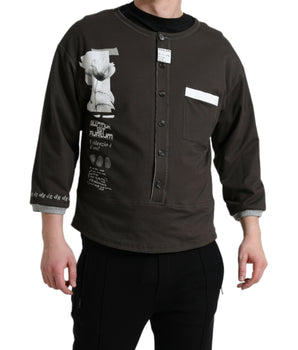 Dolce & Gabbana Dark Gray Cotton Button Down Pullover Sweater