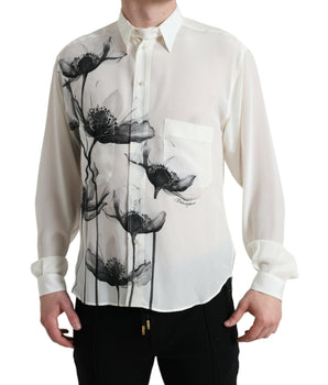 Dolce &amp; Gabbana White Floral Collared Dress Silk Shirt
