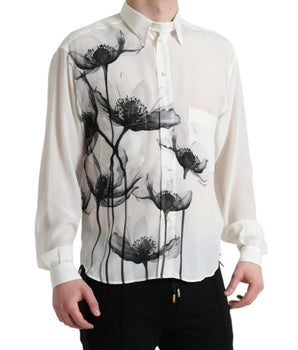 Dolce &amp; Gabbana White Floral Collared Dress Silk Shirt