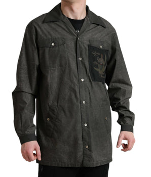 Dolce & Gabbana Dark Gray Cotton Collared Long Sleeves Shirt