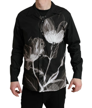 Dolce & Gabbana Black Floral Cotton Collared Long Sleeves Men Shirt