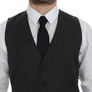 Dolce &amp; Gabbana Elegant Gray Striped Wool Dress Vest