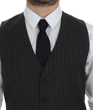 Dolce & Gabbana Elegant Gray Striped Wool Dress Vest Dolce & Gabbana 