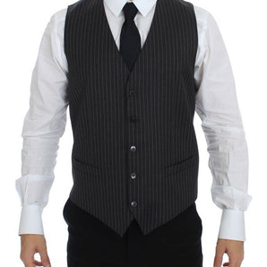 Dolce &amp; Gabbana Elegant Gray Striped Wool Dress Vest