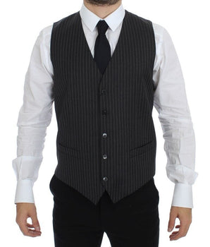 Dolce & Gabbana Elegant Gray Striped Wool Dress Vest Dolce & Gabbana 
