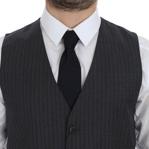 Dolce &amp; Gabbana Elegant Black Striped Wool Dress Vest