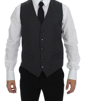 Dolce & Gabbana Elegant Black Striped Wool Dress Vest Dolce & Gabbana 