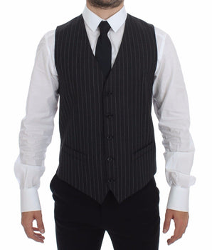 Dolce & Gabbana Elegant Gray Striped Dress Vest Dolce & Gabbana 