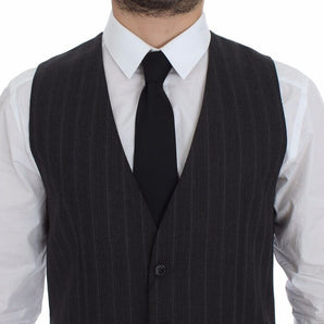 Dolce &amp; Gabbana Elegant Striped Gray Dress Vest