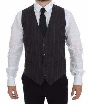 Dolce & Gabbana Elegant Striped Gray Dress Vest Dolce & Gabbana 