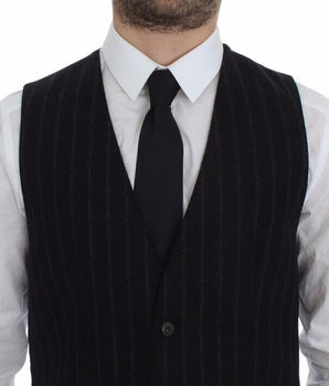Dolce & Gabbana Elegant Black Striped Single Breasted Dress Vest Dolce & Gabbana 