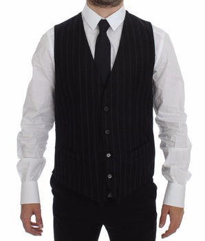 Dolce & Gabbana Elegant Black Striped Single Breasted Dress Vest Dolce & Gabbana 