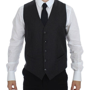 Dolce &amp; Gabbana Elegant Gray Striped Wool Dress Vest