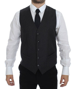 Dolce & Gabbana Elegant Gray Striped Wool Dress Vest Dolce & Gabbana 