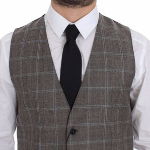 Dolce &amp; Gabbana Elegant Brown Checkered Wool Dress Vest