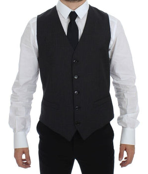 Dolce & Gabbana Elegant Gray Striped Dress Vest Dolce & Gabbana 