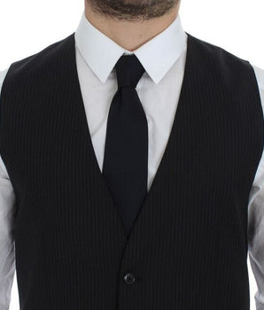 Dolce & Gabbana Elegant Black Striped Wool Dress Vest Dolce & Gabbana 