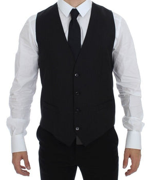 Dolce & Gabbana Elegant Black Striped Wool Dress Vest Dolce & Gabbana 