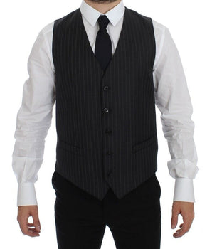 Dolce & Gabbana Elegant Gray Striped Wool Dress Vest Dolce & Gabbana 
