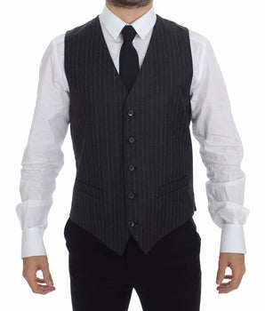Dolce & Gabbana Elegant Gray Striped Dress Vest Dolce & Gabbana 
