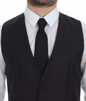 Dolce & Gabbana Elegant Gray Striped Wool Dress Vest Dolce & Gabbana 