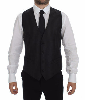 Dolce & Gabbana Elegant Gray Striped Wool Dress Vest Dolce & Gabbana 