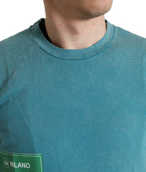 Dolce & Gabbana Blue Cotton Milano Street Round Neck T-shirt