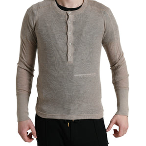 Dolce &amp; Gabbana Elegant Beige Henley Cashmere Sweater