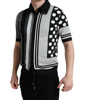 Dolce & Gabbana Black White Jumper Cardigan Polo Sweater