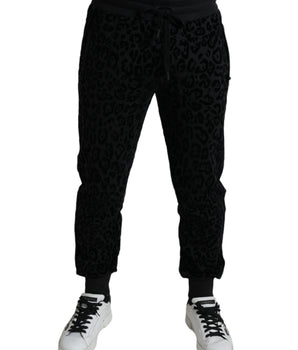 Dolce & Gabbana Black Leopard Cotton Slim Fit Jogger Pants