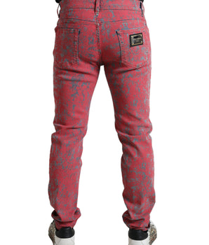 Dolce & Gabbana Red Cotton Dye Slim Fit Men Denim Jeans