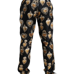 Dolce &amp; Gabbana Chic Heart Print Silk Pajama Pants