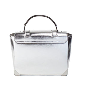 Michael Kors Manhattan Medium Silver Leather Top Handle Satchel Bag