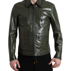 Dolce & Gabbana Emerald Elegance Leather Biker Jacket