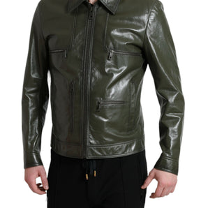 Dolce & Gabbana Emerald Elegance Leather Biker Jacket