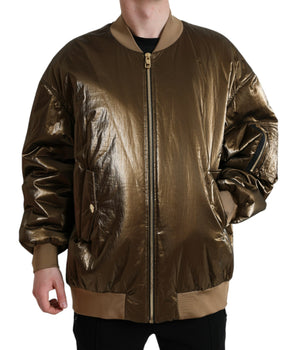 Dolce & Gabbana Bronze Nylon Full Zip Men Bomber Jacket