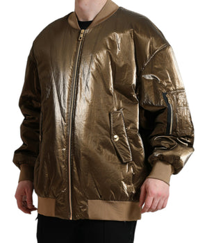 Dolce & Gabbana Bronze Nylon Full Zip Men Bomber Jacket