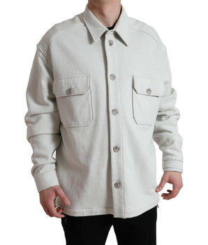 Dolce & Gabbana Grey Cotton Button Down Collared Coat Jacket