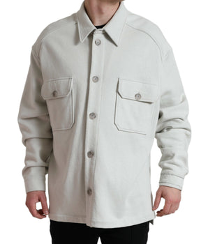 Dolce & Gabbana Grey Cotton Button Down Collared Coat Jacket