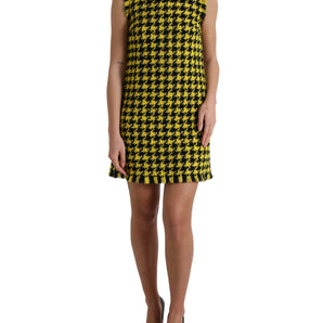 Dolce &amp; Gabbana Houndstooth Knitted Chic Yellow Mini Skirt